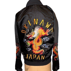 Vintage 80's Okinawa Japan Souvenir Satin Embroidered Dragon Parch