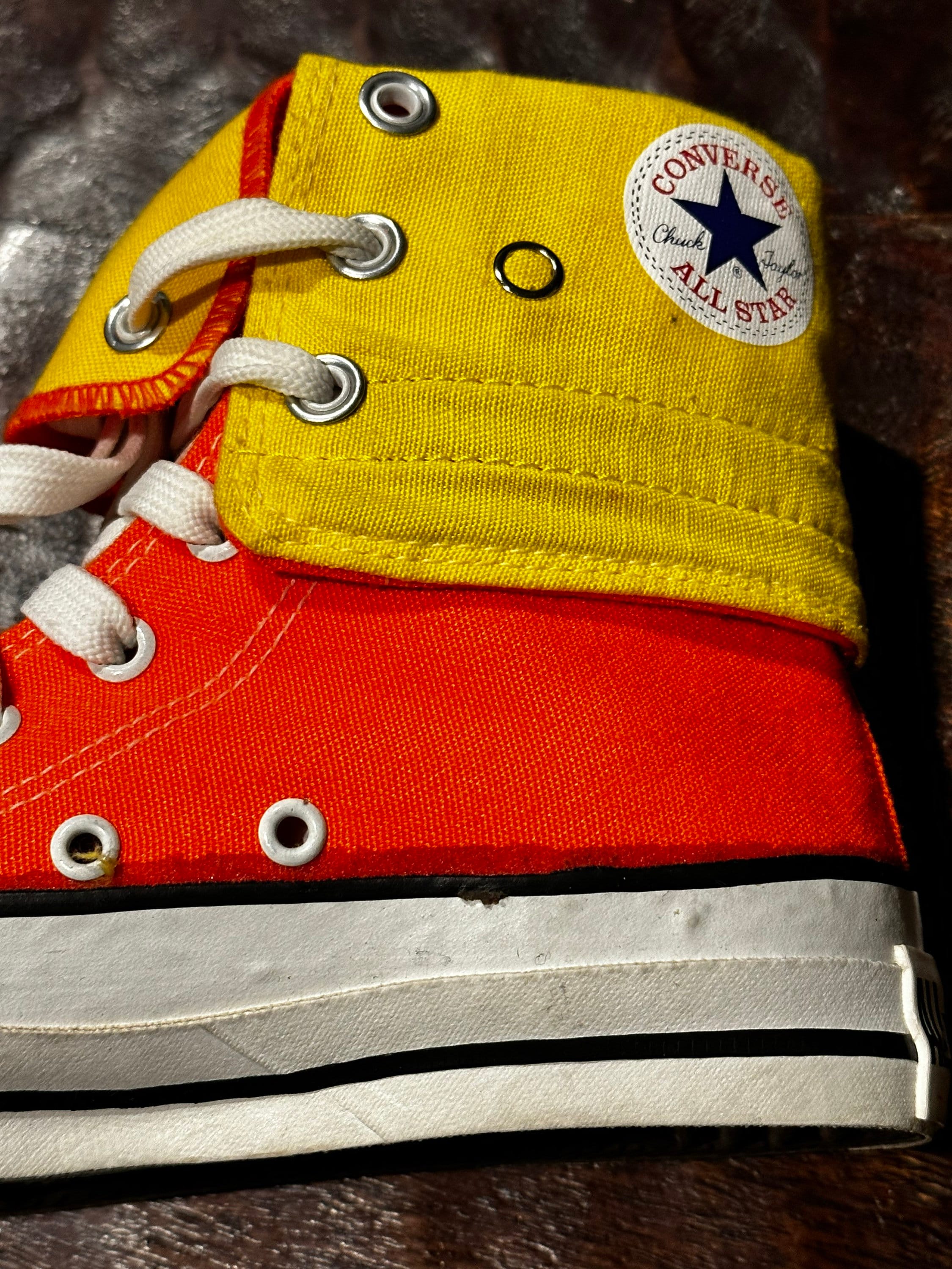 Vintage 90s Converse Fold Over Neon Orange Yellow Snap Down High