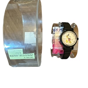 Vintage 90’s Lorus Seiko Japan Movement Analogue Quartz Mickey Mouse Black Ribbed Band Watch New Old Stock In Box