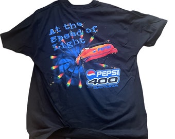 Vintage 2001 Hanes Stedman Pepsi 400 Daytona Beach NASCAR Race Racing Into The Night At The Speed Of Light T-Shirt New Old Stock