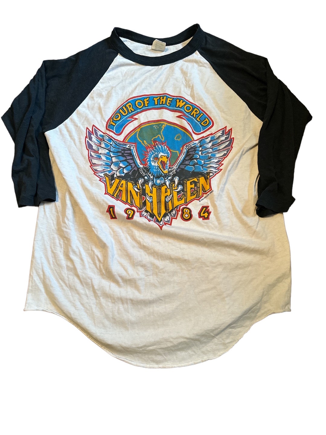 Vintage 1984 Van Halen Tour of the World Raglan 3/4 Sleeve Concert T ...