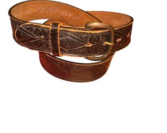 SAND & SAGE Denver Colo Vintage 70\'s Tooled Western Belt Nickel Silver Buckle 30 Sand and Sage Belt - Etsy main image 4