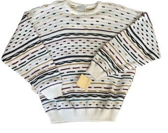 Vintage 80’s Area by Tag White Base  Long Sleeve Pullover Sweater Like Totally Awesome New Old Stock With Tags Made In USA
