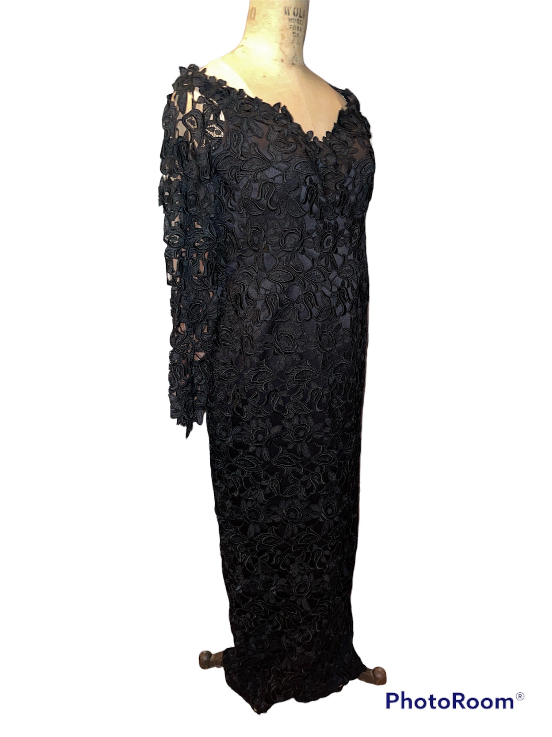 Vintage 90's Helen Morley Black Lace Overlay Sleeve Sleeveless Cocktail  Party Back Zip Evening Dress Gown Made in USA - Etsy