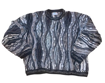 Vintage 90’s COOGI Biggie E Hip Hop Pullover Sweater Tag Size XL Made In Australia Black Multi