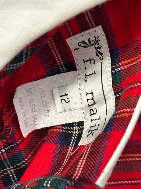 Vintage 80’s F.L. Malik Red Tartan Plaid Sailor C… - image 6