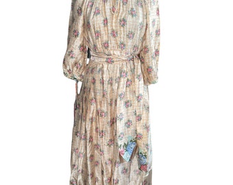 Vintage 60’s Oscar De La Renta House Of Elizabeth Arden Peach Floral Belt Sash Corset Bloom Sleeves Maxi Peasant Glam Dress Shawl Set