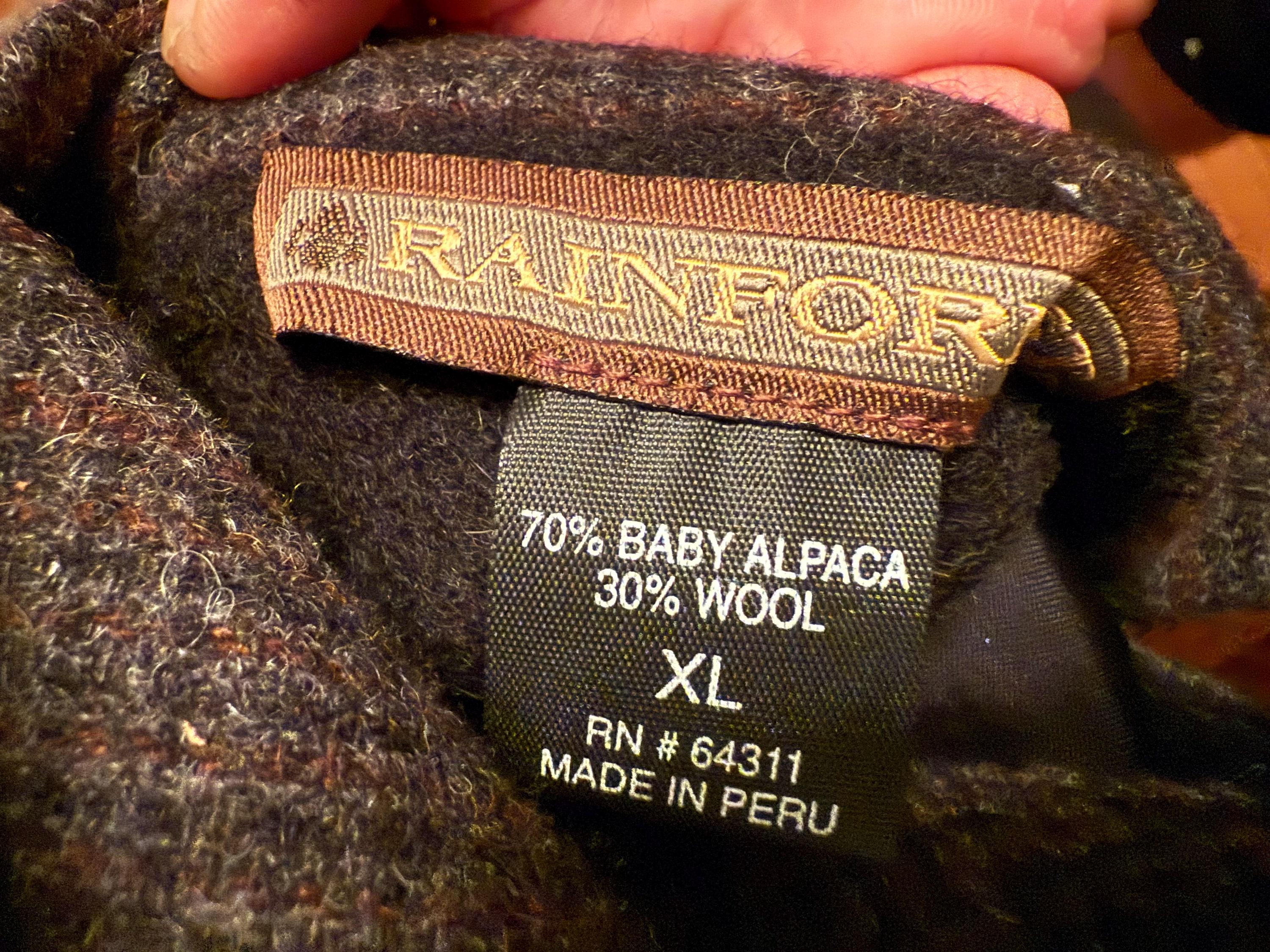 Vintage 90's Rainforest Wool Baby Alpaca Reversible Black Dark
