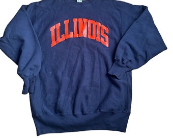 Vintage 90’s Champion University of Illinois Fighting Illini Reverse Weave Pullover Embroidered Sweatshirt USA Made