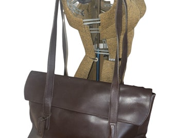 Vintage 90’s Coach Espresso Brown Top Handle Flap Magnetic Closure Zipper Pouch Glove Leather Laptop Case Purse Bag Made In Italy