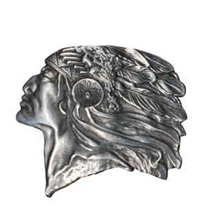 Vintage 80’s Indiana Metal Craft Indian Warrior Chief 3x2.5” belt Buckle
