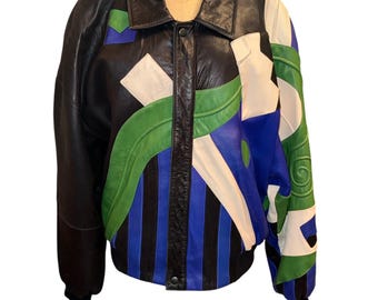 1990s Marc Buchanan Pelle Pelle Leather Crazy Colorful Patchwork