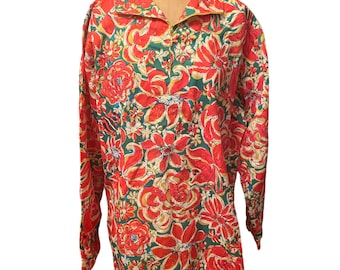 Vintage 70’s Rare Lily Pulitzer Mens Stuff Bright Colorful Sailing Floral Quarter Zip Pullover Long Sleeve Shirt Jacket Made In USA