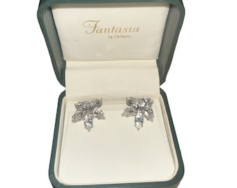 Vintage 90’s Deserio De Serio Neiman Marcus Sterling Silver Cubic Zirconia Pierced Starburst Hollywood Glam Earrings