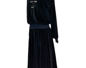 Vintage 80’s Sonia Rykiel Paris Velour Velveteen Elastic Skirt Sweatshirt Top Shirt London Paris Tokyo NY Track Set Suit