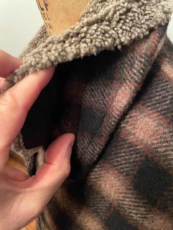 Vintage 90's J Crew Heavy Wool Plaid Removable Real Shearling