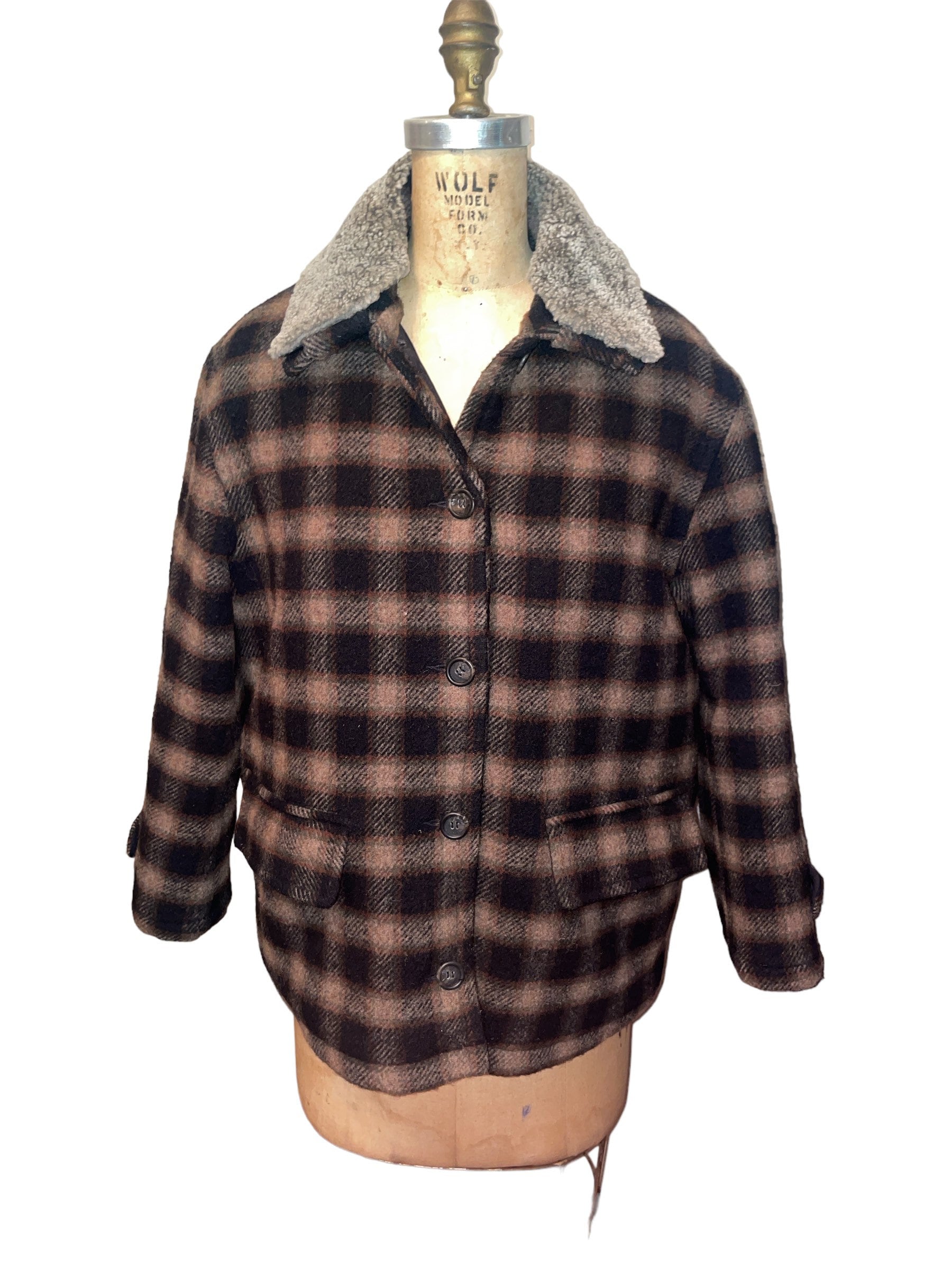 Vintage 90's J Crew Heavy Wool Plaid Removable Real Shearling