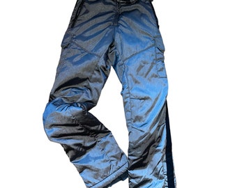 Vintage 90’s Versace Sport Gray Gunmetal Metallic Elastic Waist Pockets Snow Ski Pants Made In Italy