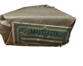 Vintage 40’s Velvelette Flannelette Diapers Cloth Set Of 12 27x27 New Old Stock In Factory Package Appleton Company USA