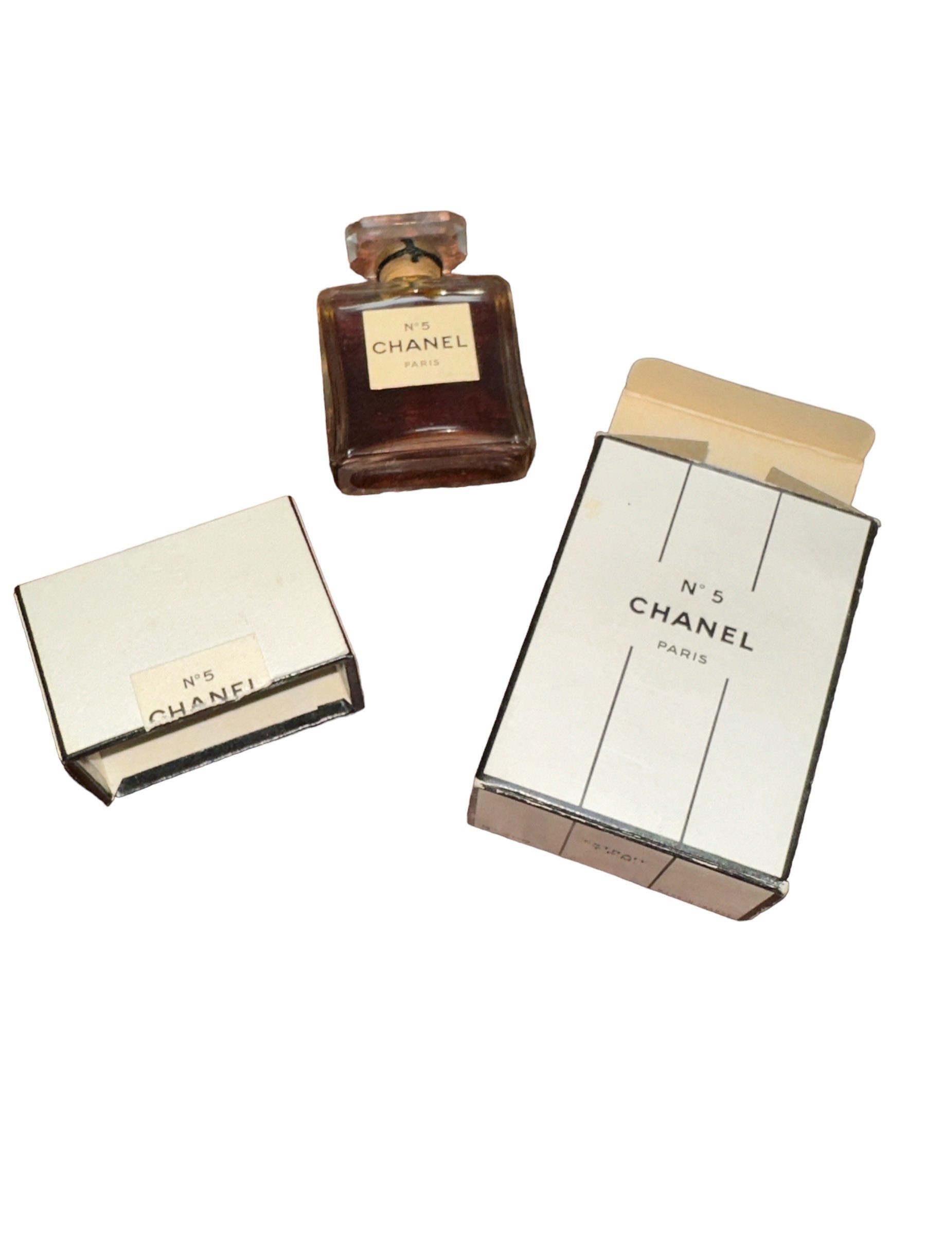 CHANEL No 5 Vintage Extrait TPM perfume bottle with original box. Almost  Full.