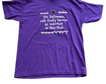 Vintage 90’s Hallmark On Halloween Cats Finally Became As Important As They Think Purple Single Stitch USA T-Shirt
