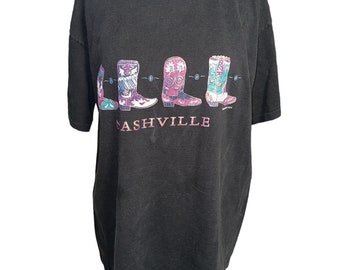 Vintage 1994 Sansegal Anvil Single Stitch Puffy Boots Nashville Souvenir T-Shirt USA Made