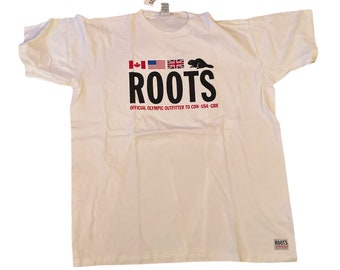 Vintage 1995 Roots Canada Official Olympic Outfitters USA CDN GBR T-Shirt New Old Stock With Tags Canada Made