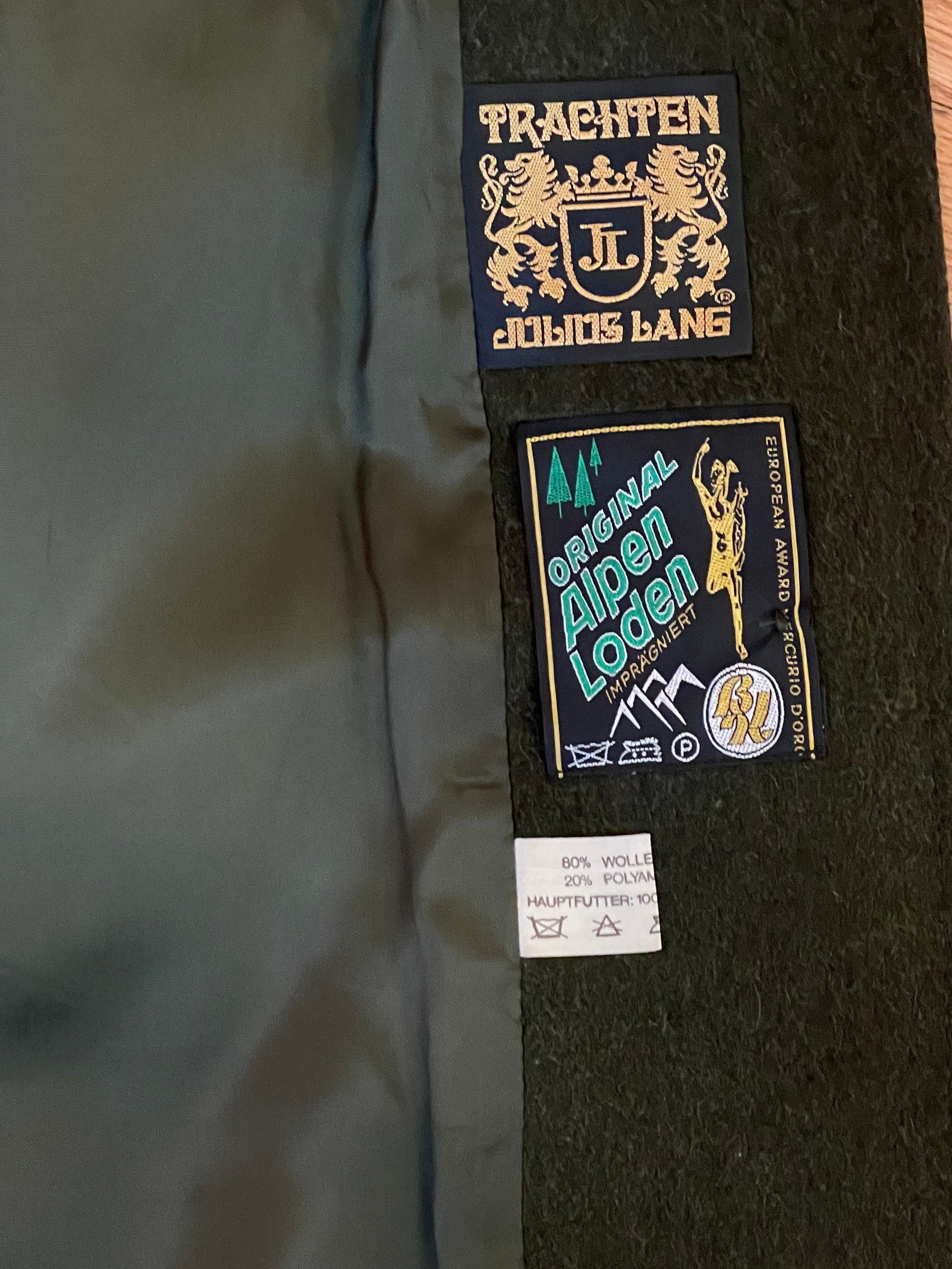 Vintage 80's Trachten Julius Lang Original Alpen Loden Wool