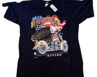 Vintage 1996 Harley Davidson Divine Eagle American Flag Single Stitch Official License Product Logo Emblem USA Made T-Shirt