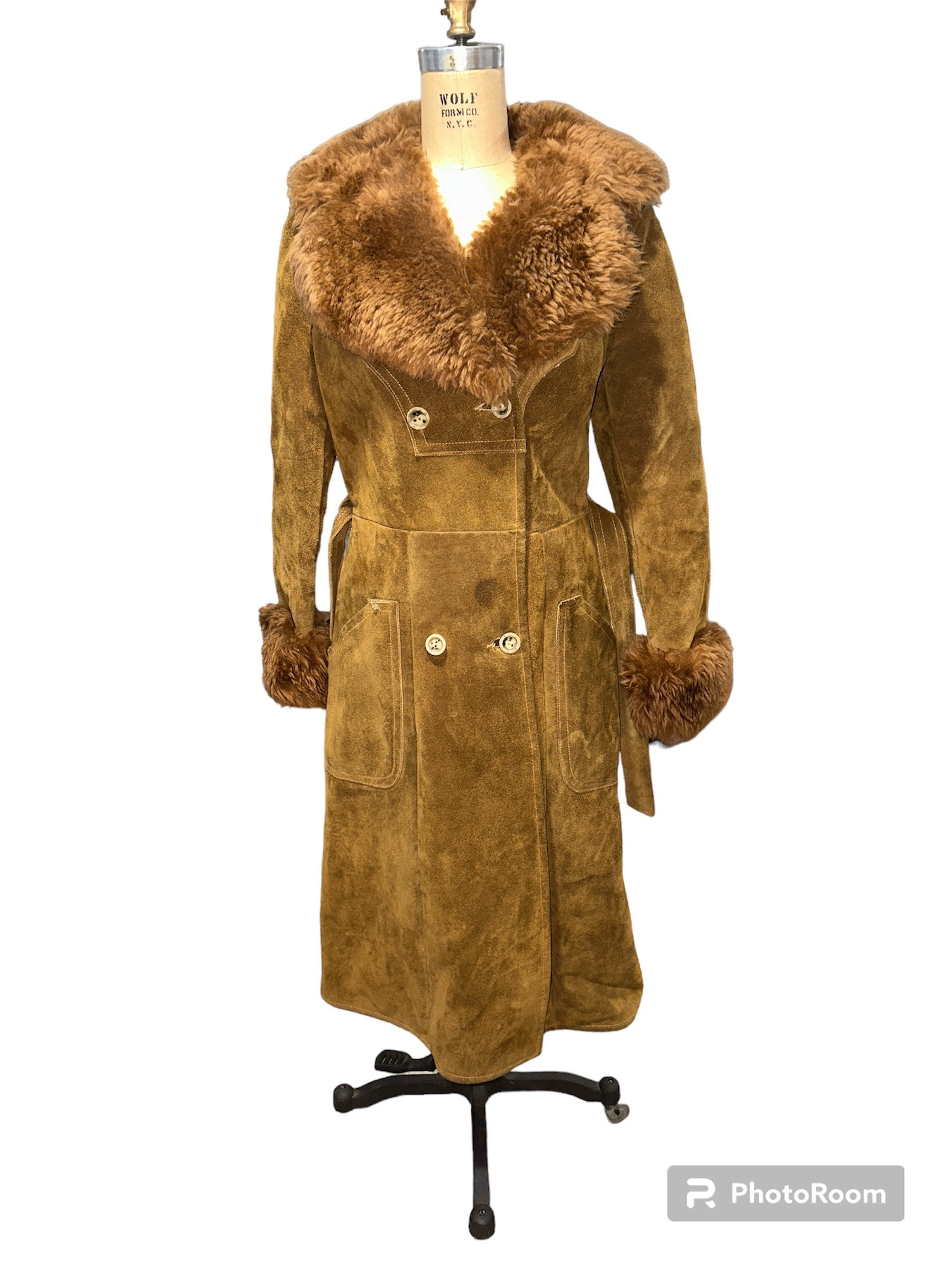Abercrombie & Fitch, Vintage 70’s A&F Abercrombie Fitch Shearling Ranch Cowgirl Heavy Double Breasted Belted Coat Jacket USA Made