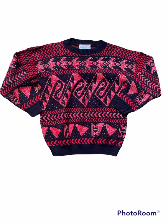 Vintage 80s Saxony Sweater Leather, Suede and Wool. 80s Hip