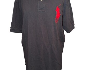 Vintage 90’s Polo Ralph Lauren Collared Black Red Large Pony Embroidered Indiana University Hoosiers Shirt Made In Hong Kong