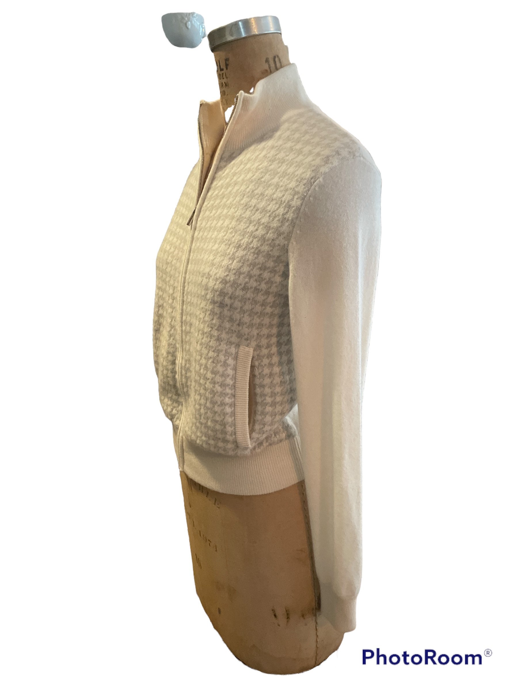 Vintage 90's Ralph Lauren Polo Golf Cream Houndstooth Front Zip