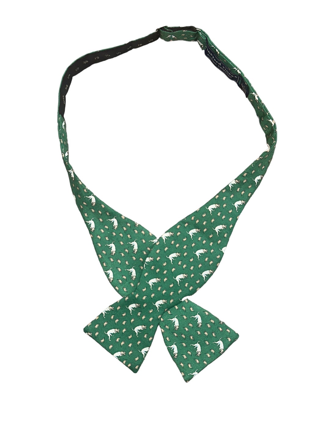 Vintage 90s Vineyard Vines Dog Rat Green Silk Bow Tie Bowtie Made in