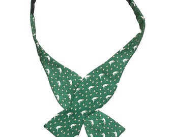 Vintage 90’s Vineyard Vines Dog Rat Green Silk Bow Tie Bowtie Made In USA