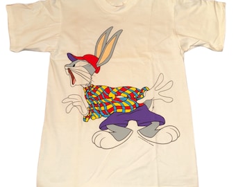 Vintage 1993 Delta Single Stitch Large Graphic Hip Hop Looney Tunes Bugs Bunny T-Shirt New Old Stock With Tag Ventures Chicago