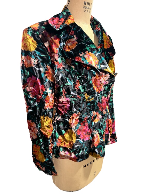 Christian Lacroix, Vintage 90’s Christian LaCroix pret-a-porter Floral Crushed Velvelt Haute Couture Jacket Coat Blazer Italy