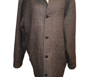 Vintage 90’s Rainforest Wool Baby Alpaca Reversible Black Dark Plaid Button Front Coat Jacket XL Made In Peru