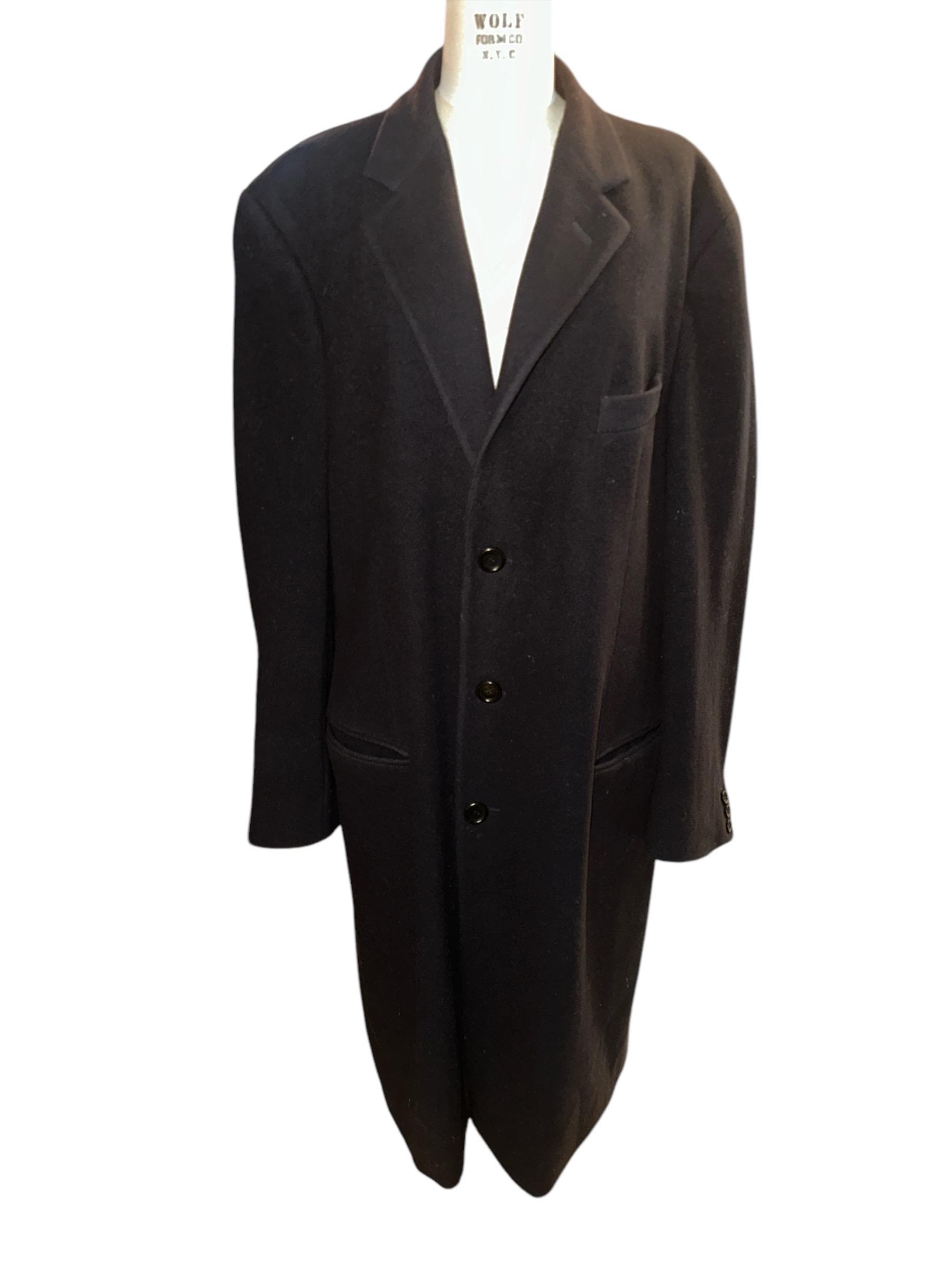 Vintage 2000’s Armani Black Wool 3 Button Overcoat Topcoat Trench Coat Jacket Made In Italy