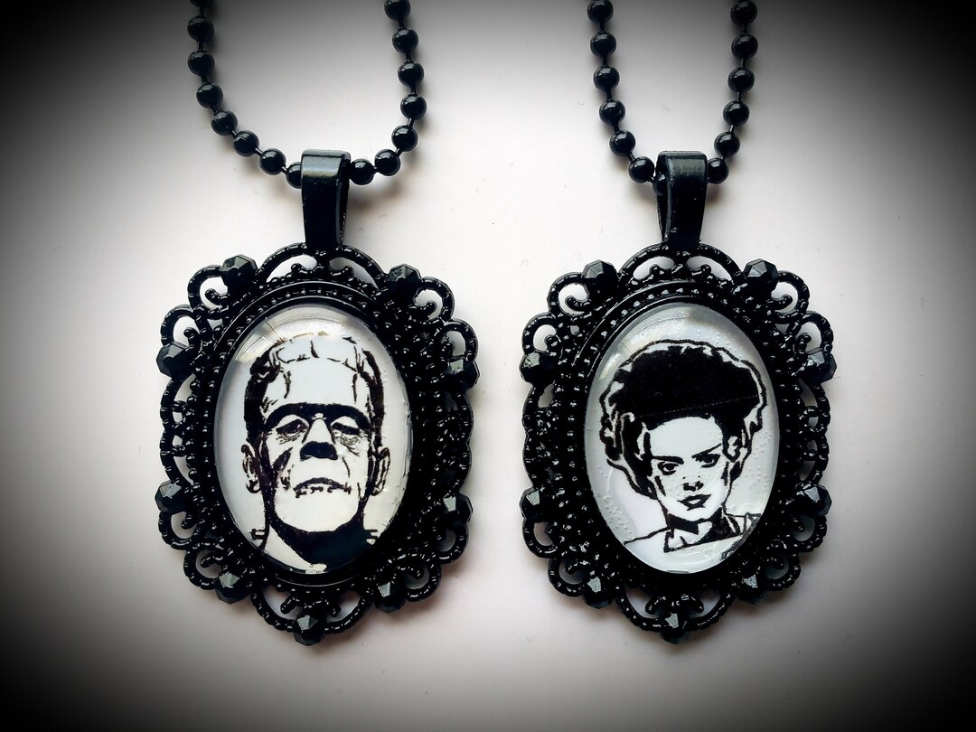 Frankenstein Necklace Set Classic Horror Monster Bride of Frankenstein Neck Jewelry Set of 2