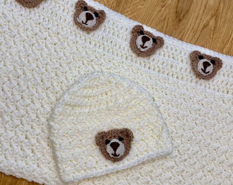 Conjunto de presentes de ursinho de pelúcia para bebês recém-nascidos padrões de crochê | Cobertor de bebê unissex e padrões de crochê de chapéu | Iniciante | Murricane faz