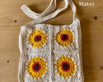 Sunflower Granny Square Bag Crochet Pattern | Stunning bag pattern by Murricane Makes | Adult or Child | Alter to make bigger or smaller