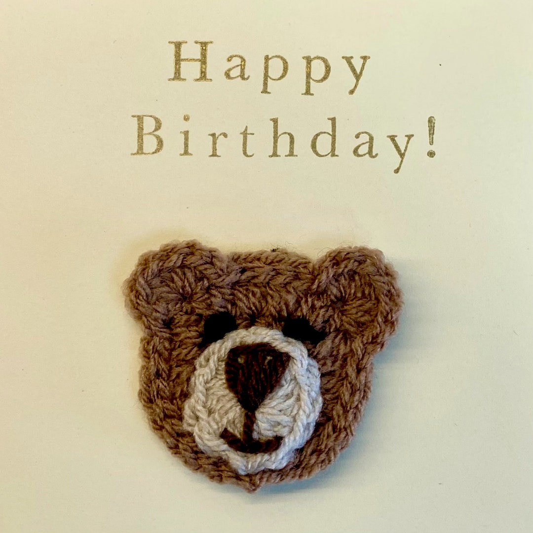 Child’s Birthday Card Teddy Bear Card 1st Birthday Card Crochet Card