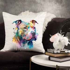 Staffordshire Bull Terrier dog cushion. Velvet feel. Home decor. Dog lover gift. Artist. Staffy. Staffi dog