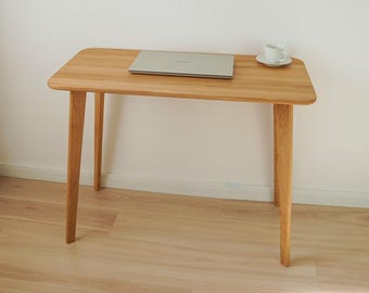 Solid Oak Desk with Wooden Legs, Handmade Wooden Writing Desk, Minimalist Small Computer Desk for Home Office, Ready to Ship Furniture