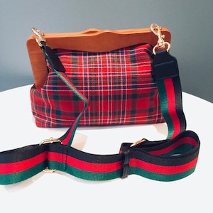 Unique Large Plaid Wood Frame Clutch