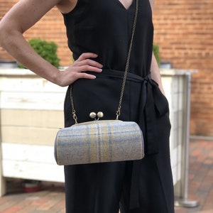 Plaid Tweed Kisslock Clutch Purse