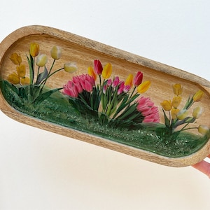 Mango Wood Floral Trinket Tray