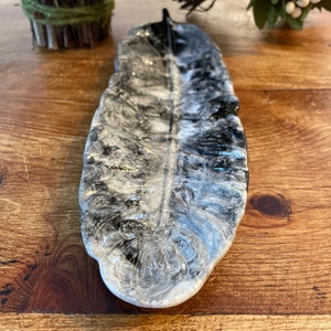 Black and White Marble Effect Feather Trinket Tray