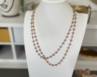 Radiant Champagne-Rose Colored Faceted Glass Double Strand Crystal Necklace